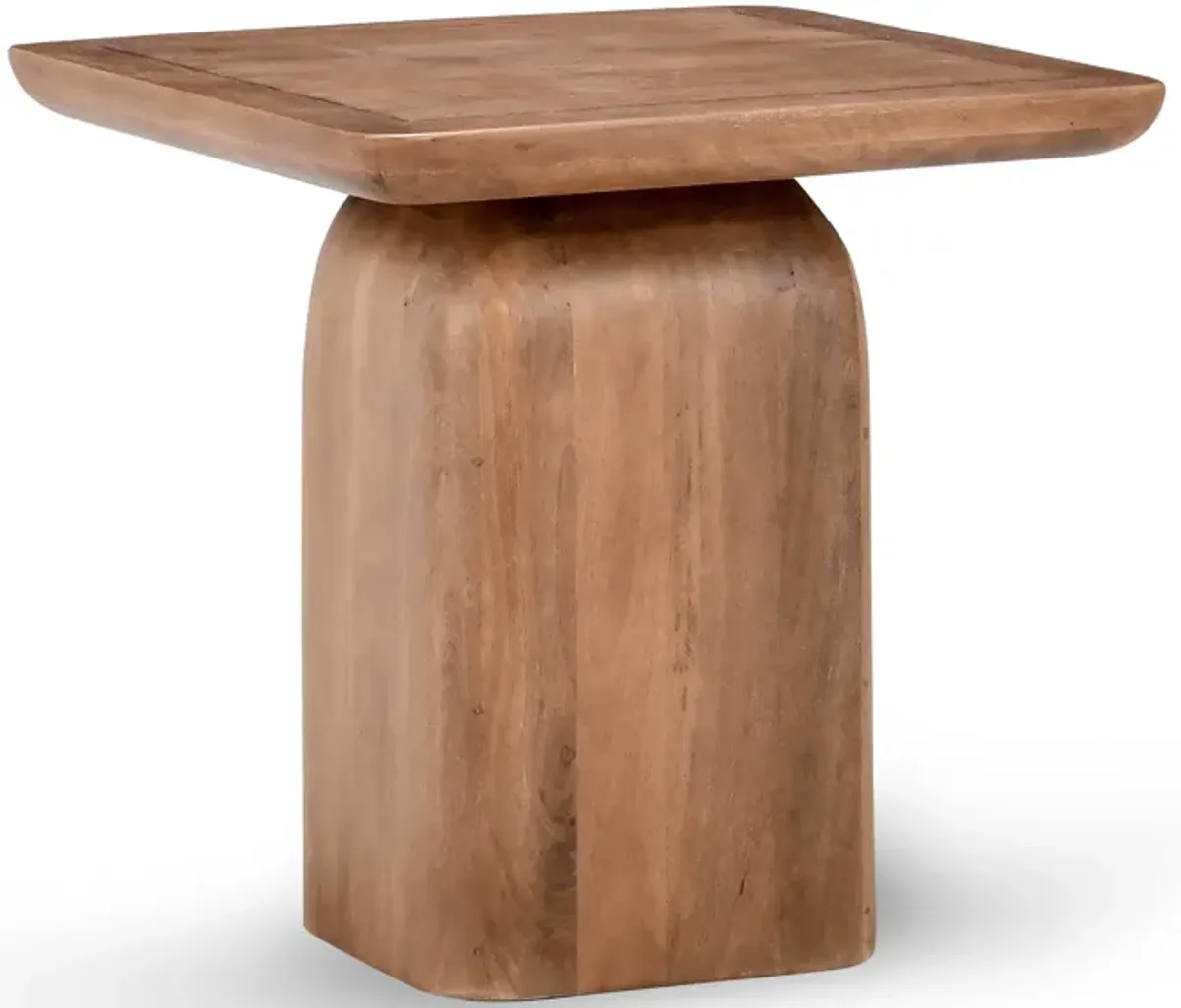 Loe 22 Inch Side End Table, Square Top with Pedestal Base, Solid Mango Wood - Benzara