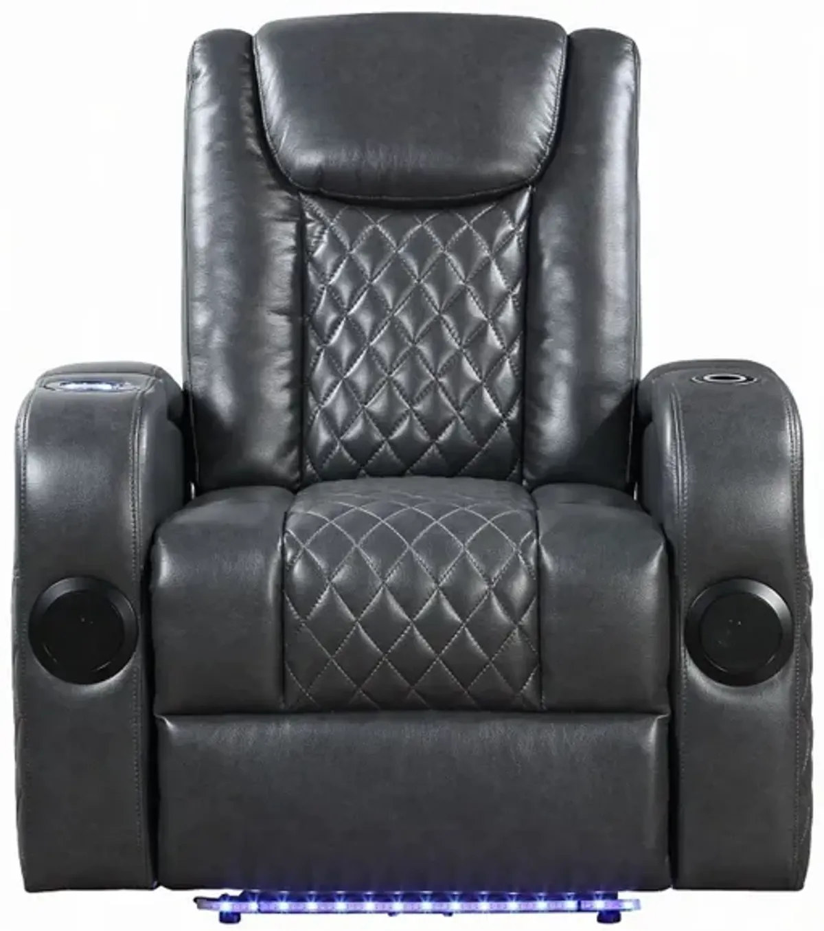 Liza Power Motion Recliner Chair, Bluetooth USB, Gray Faux Leather - Benzara