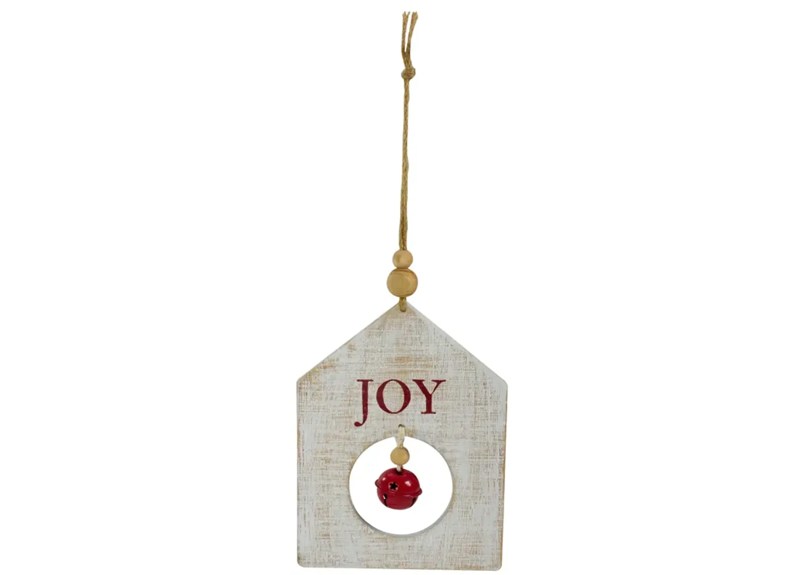 8" White Wooden "JOY" With Red Bell Christmas Ornament