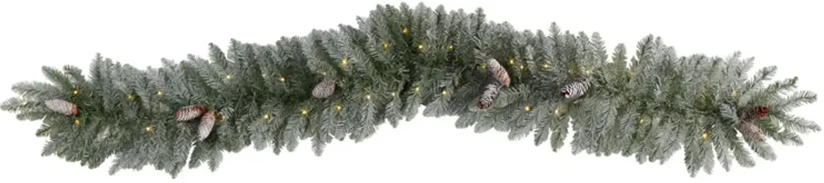 HomPlanti 6' Frosted Artificial Christmas Garland with Pinecones and 50 Warm White LED Lights