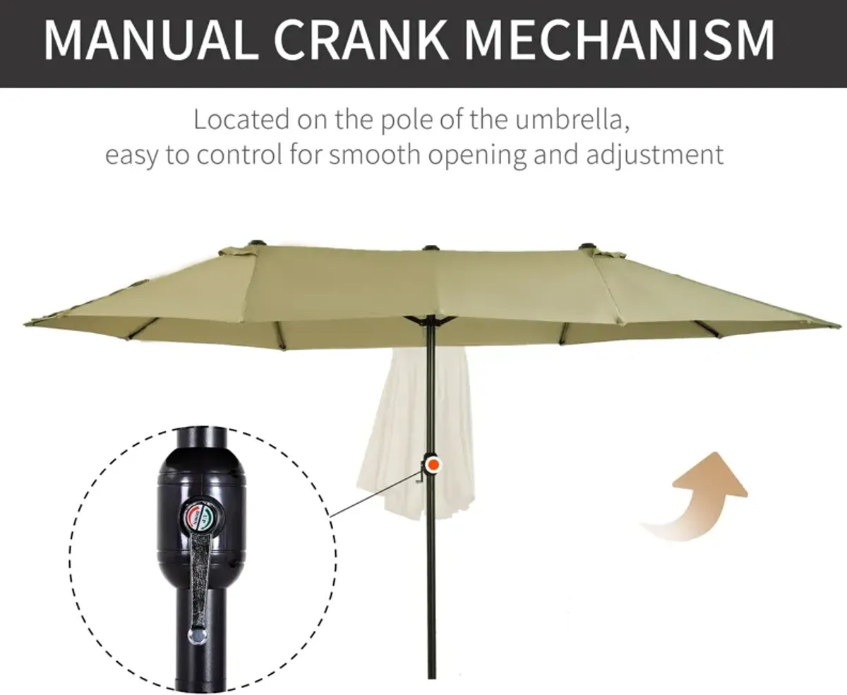 Tan Expansive Coverage: 15ft Double-Sided Patio Umbrella with Crank