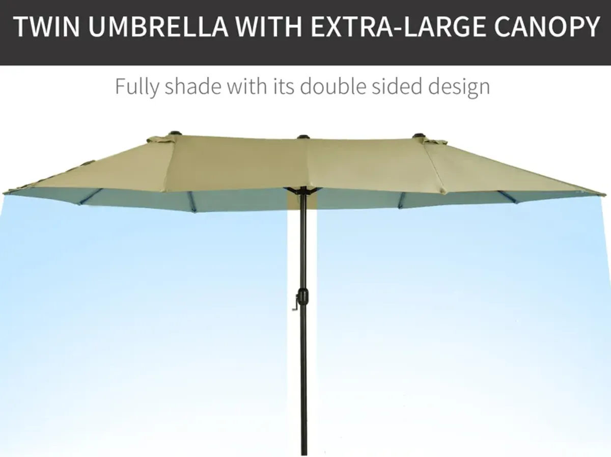 Tan Expansive Coverage: 15ft Double-Sided Patio Umbrella with Crank