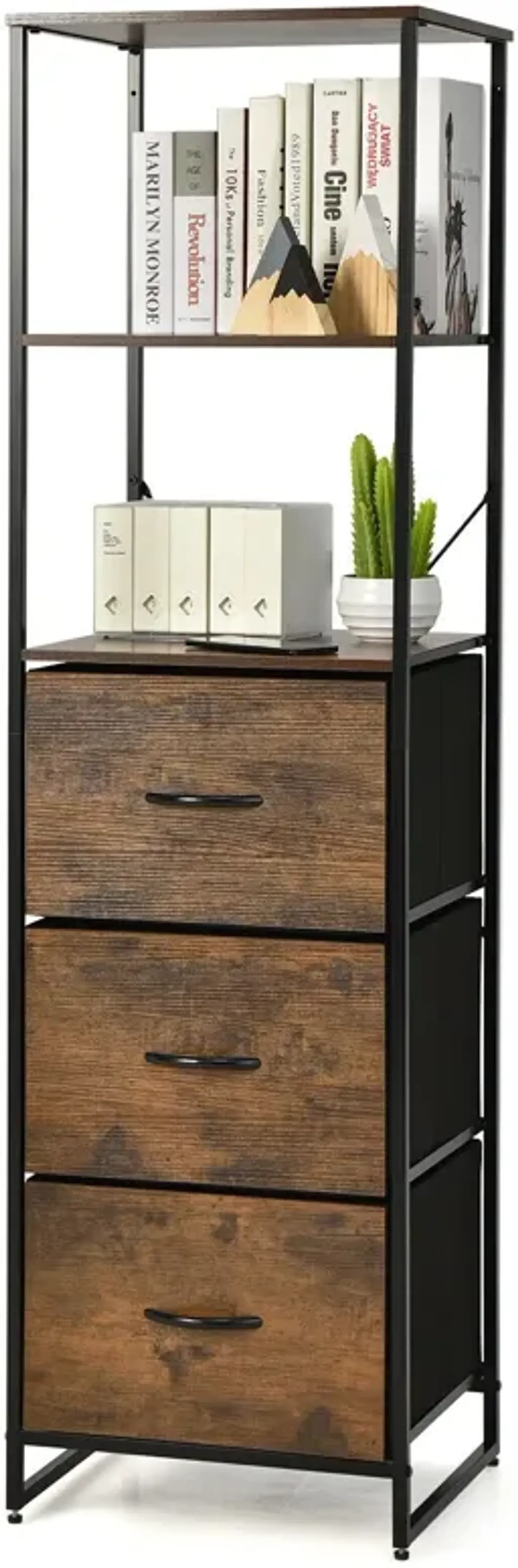 Freestanding Vertical 3 Drawer Dresser with 3 Shelves-Rustic Brown