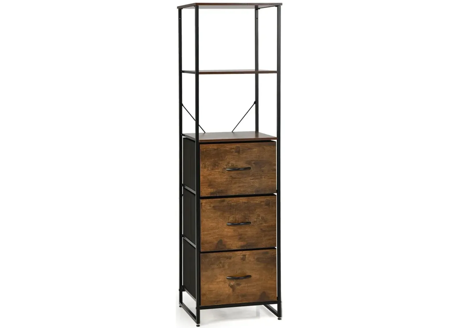 Freestanding Vertical 3 Drawer Dresser with 3 Shelves-Rustic Brown