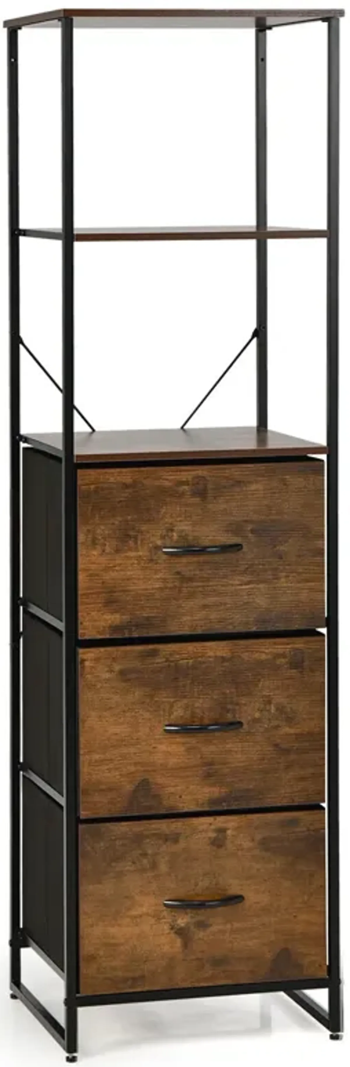 Freestanding Vertical 3 Drawer Dresser with 3 Shelves-Rustic Brown