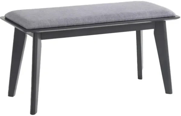 35 Inch Bench, Angled Legs, Solid Wood, Light Gray Fabric Upholstery - Benzara