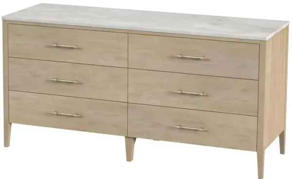 Butler Specialty Mayfair 6 Drawer Wood and Marble Dresser, Light Brown