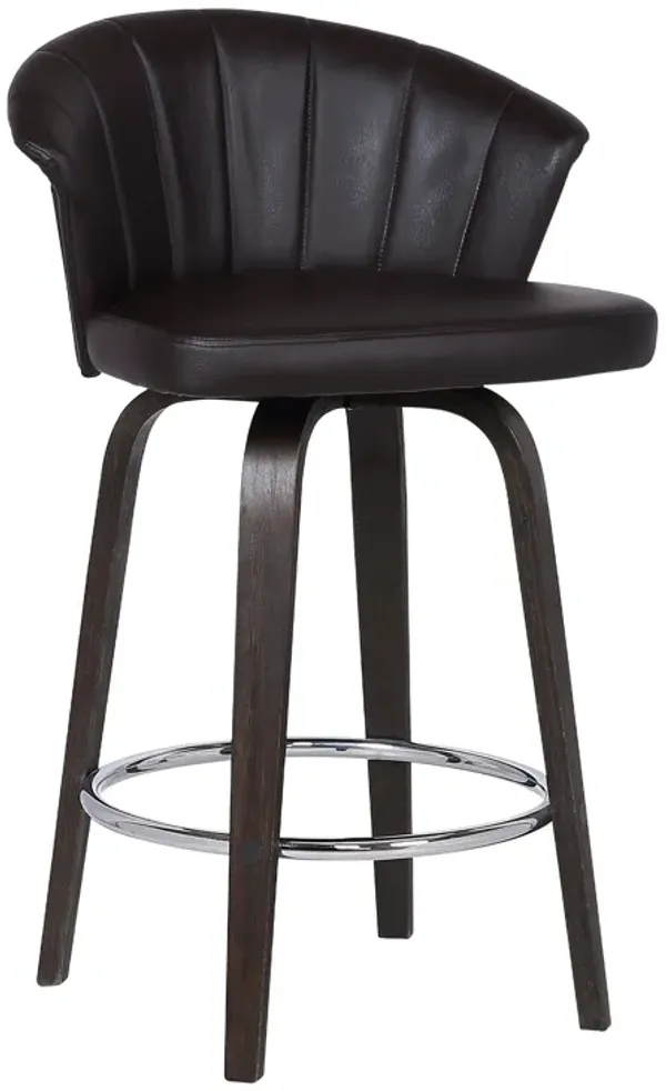 30" Channel Stitched Faux Leather Barstool with Tapered Legs, Brown-Benzara