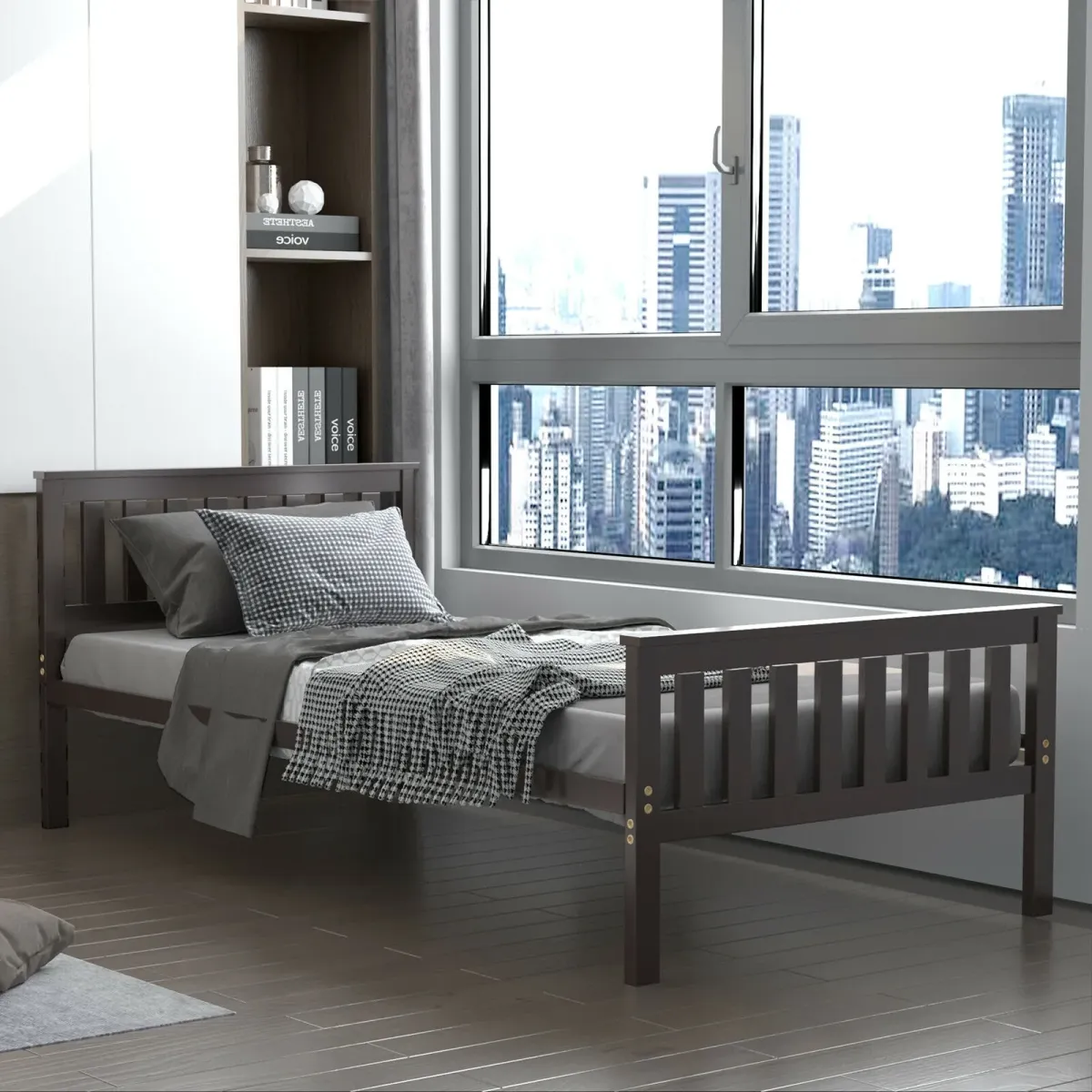 Stylish Wood Platform Bed with Headboard for a Cozy Bedroom Retreat