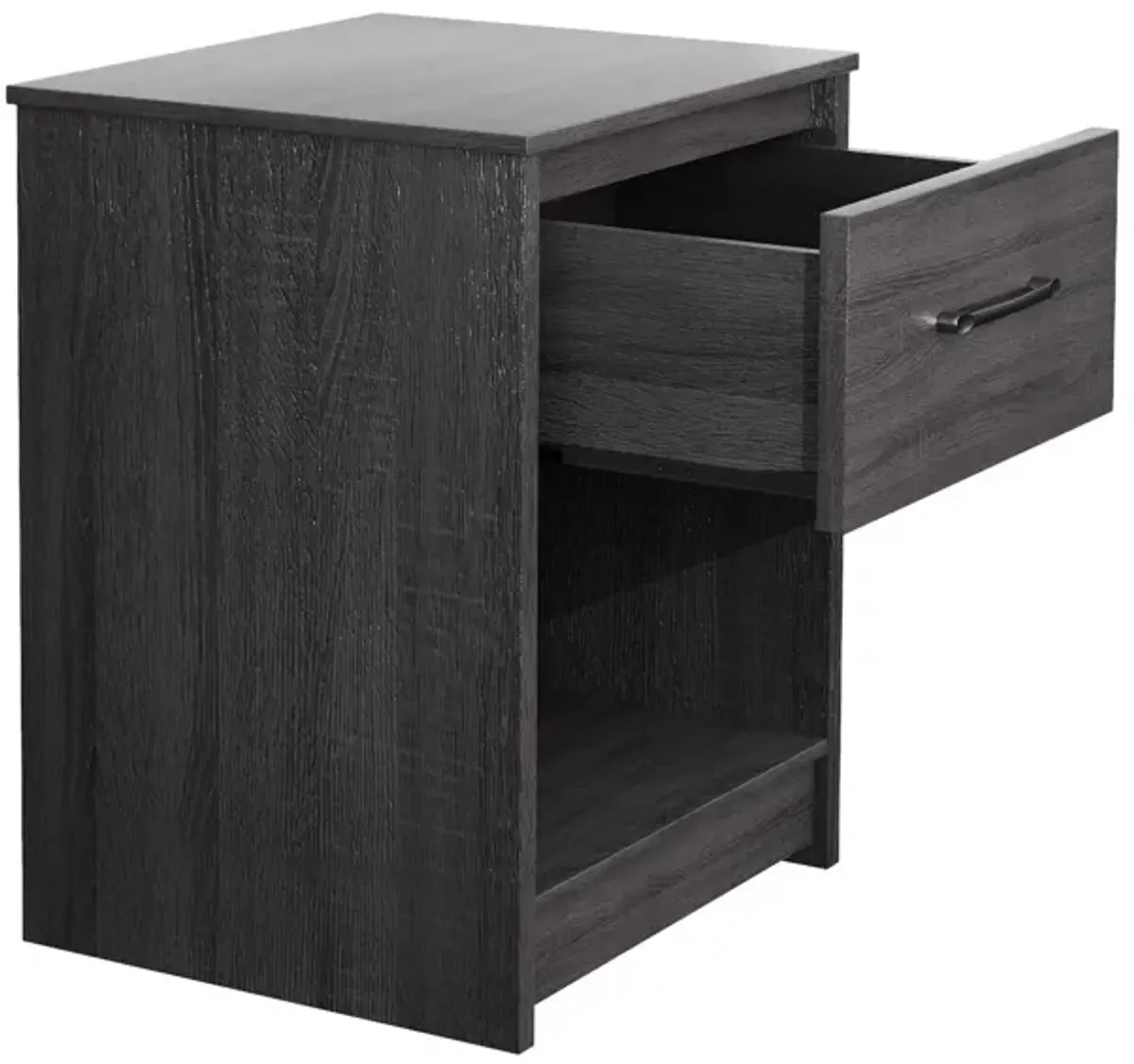 Wooden Nightstand with Drawer and Open Storage Compartment