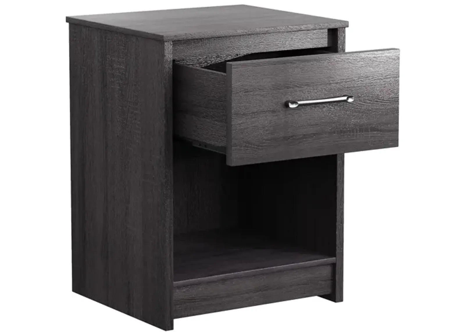 Wooden Nightstand with Drawer and Open Storage Compartment