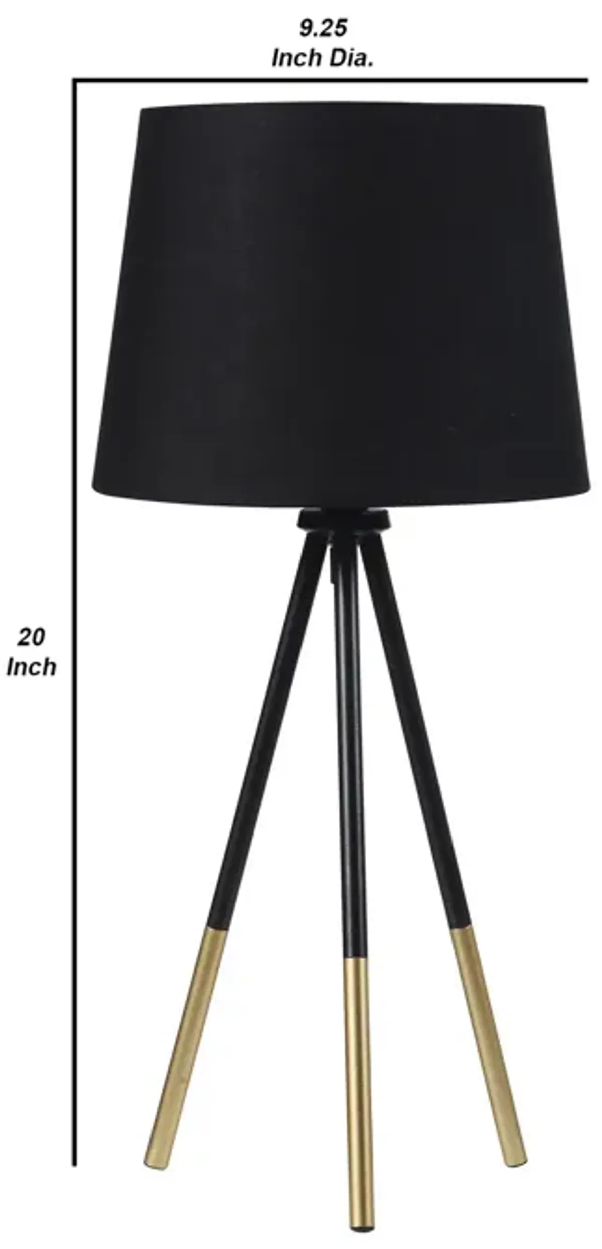 Table Lamp with Tripod Metal Base, Black and Gold-Benzara