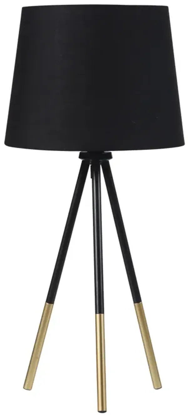 Table Lamp with Tripod Metal Base, Black and Gold - Benzara
