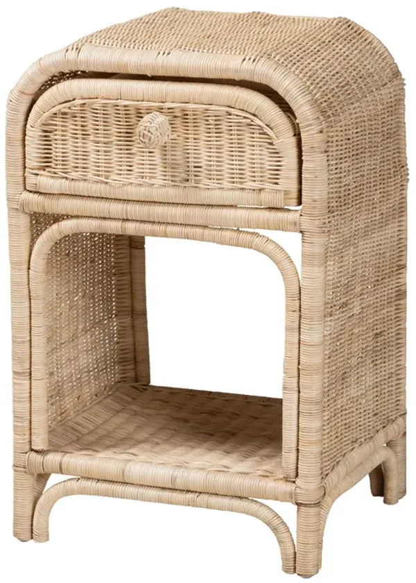 Bali & Pari Magni Modern Bohemian Natural Brown Rattan 1-Drawer Nightstand