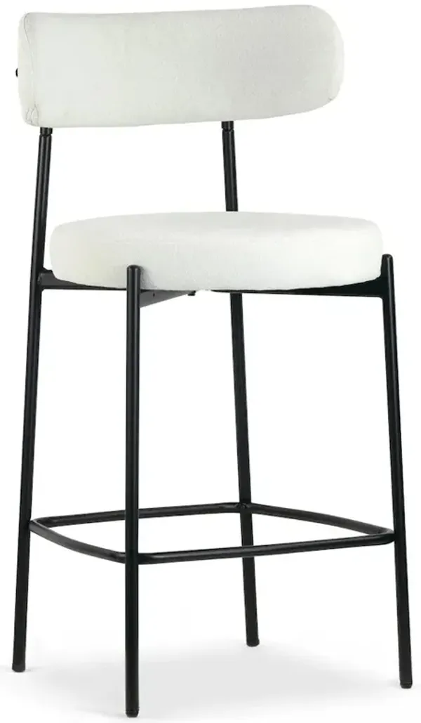 Glamour Home Set of 2 Awen White Boucle Counter Stool with Black Legs