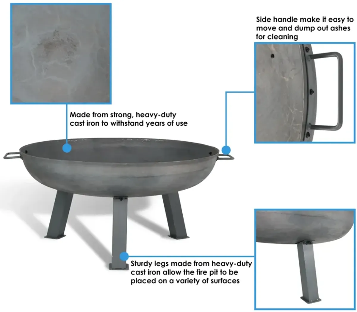 Sunnydaze Rustic Cast Iron Fire Pit Bowl with Stand