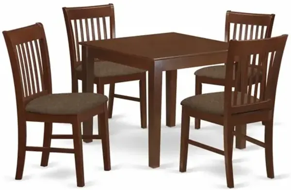 East West Furniture OXNO5-MAH-C 5 Pc Kitchen Table set - square Table and 4 Dining Chairs
