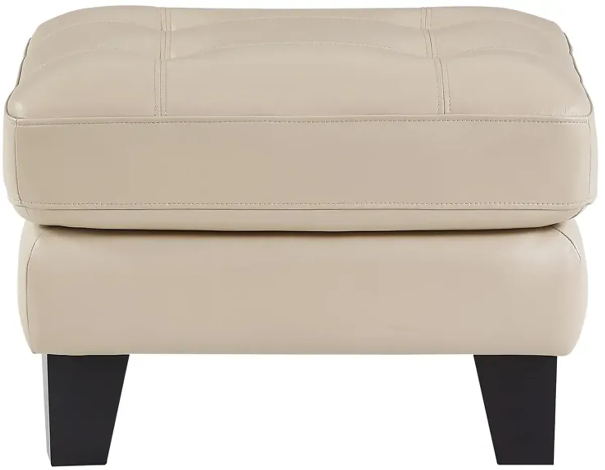 Sofy 27 Inch Ottoman, Beige Top Grain and Faux Leather, Solid Wood Feet - Benzara