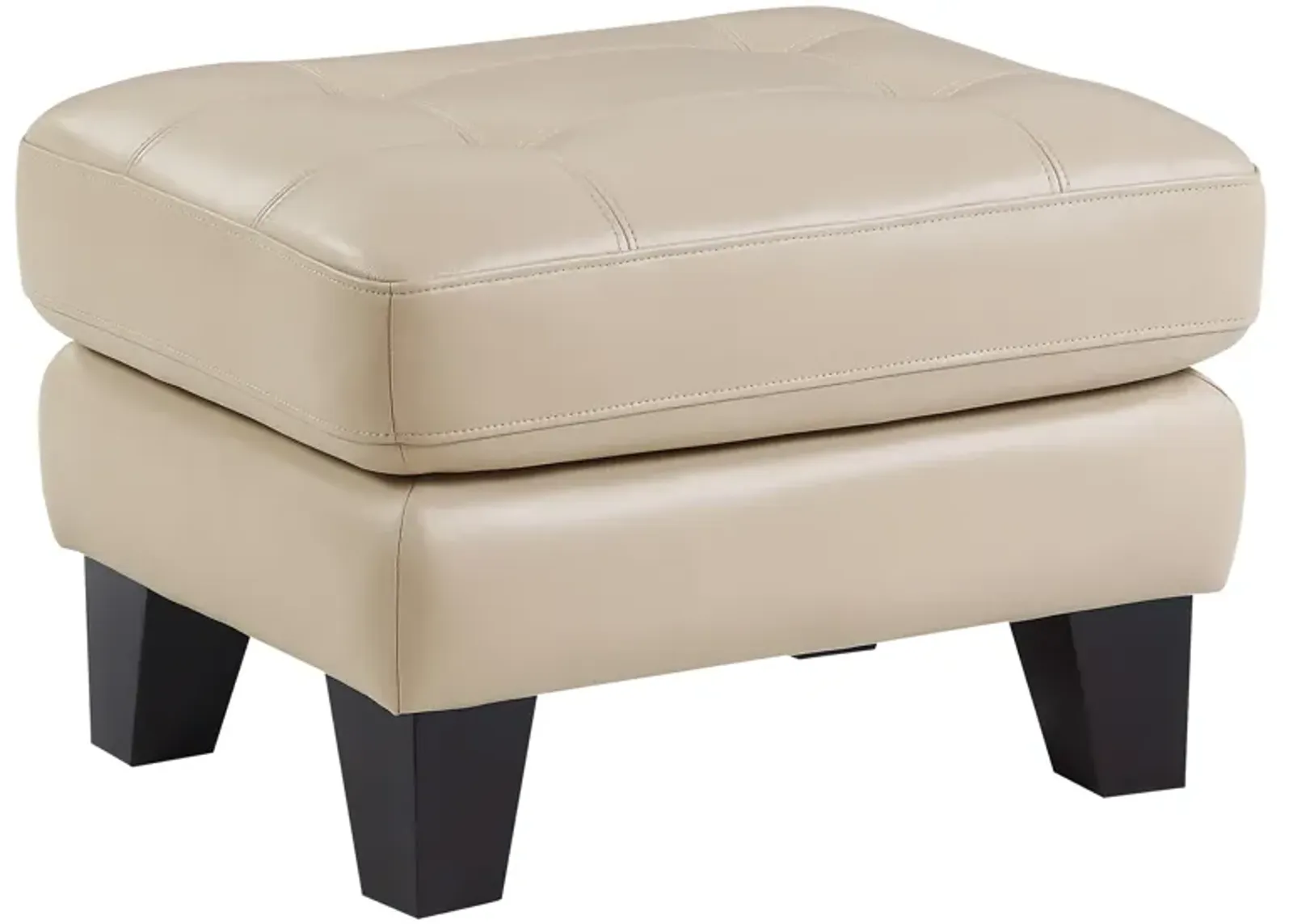 Sofy 27 Inch Ottoman, Beige Top Grain and Faux Leather, Solid Wood Feet - Benzara