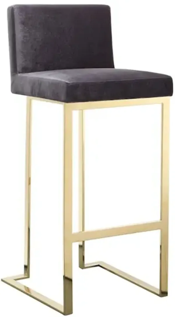 Pangea Home Dexter Bar Stool Velvet Gray & Gold