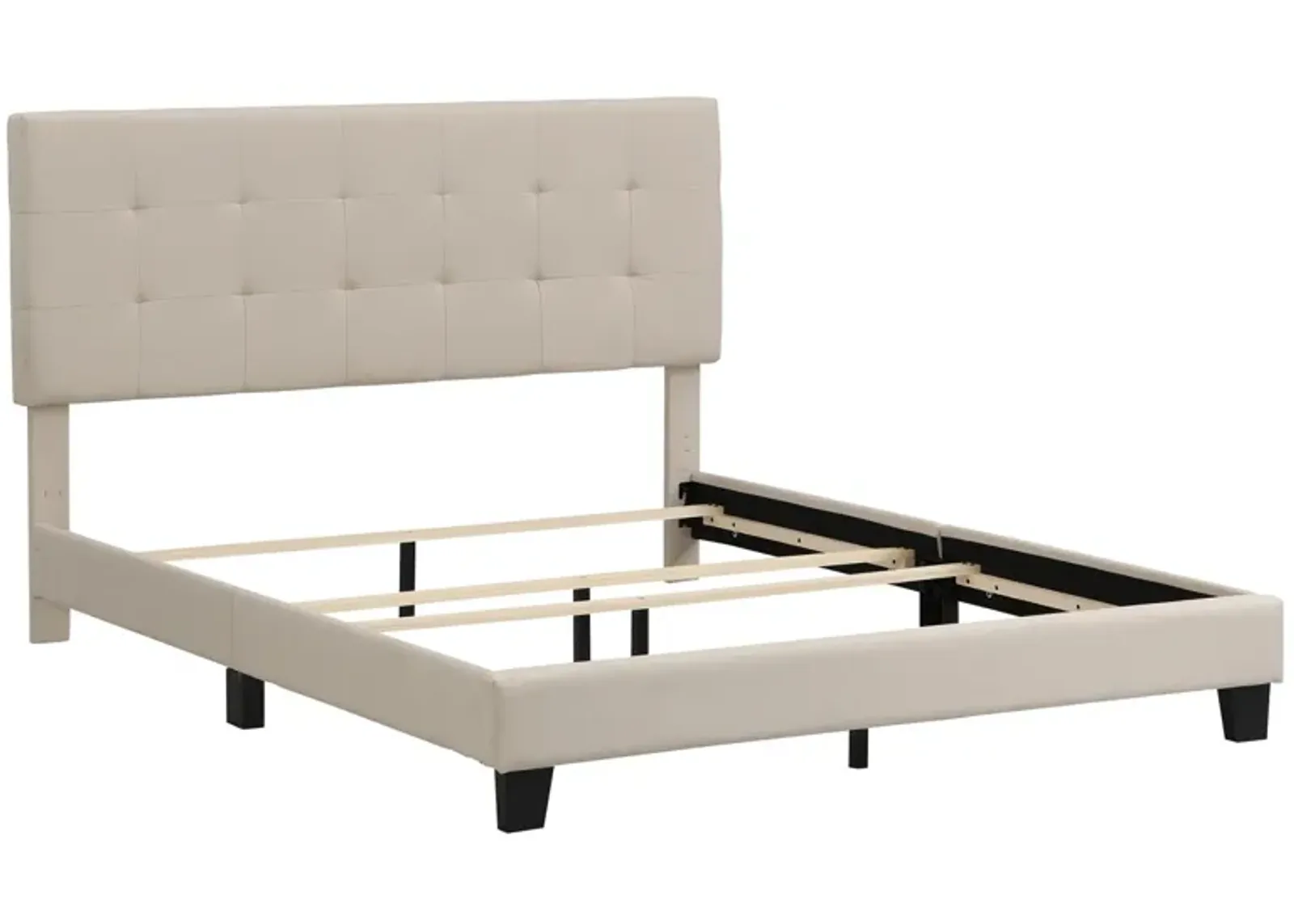 Upholstered Platform Bed With Tufted Headboard, Box Spring Needed, Linen Fabric, Queen