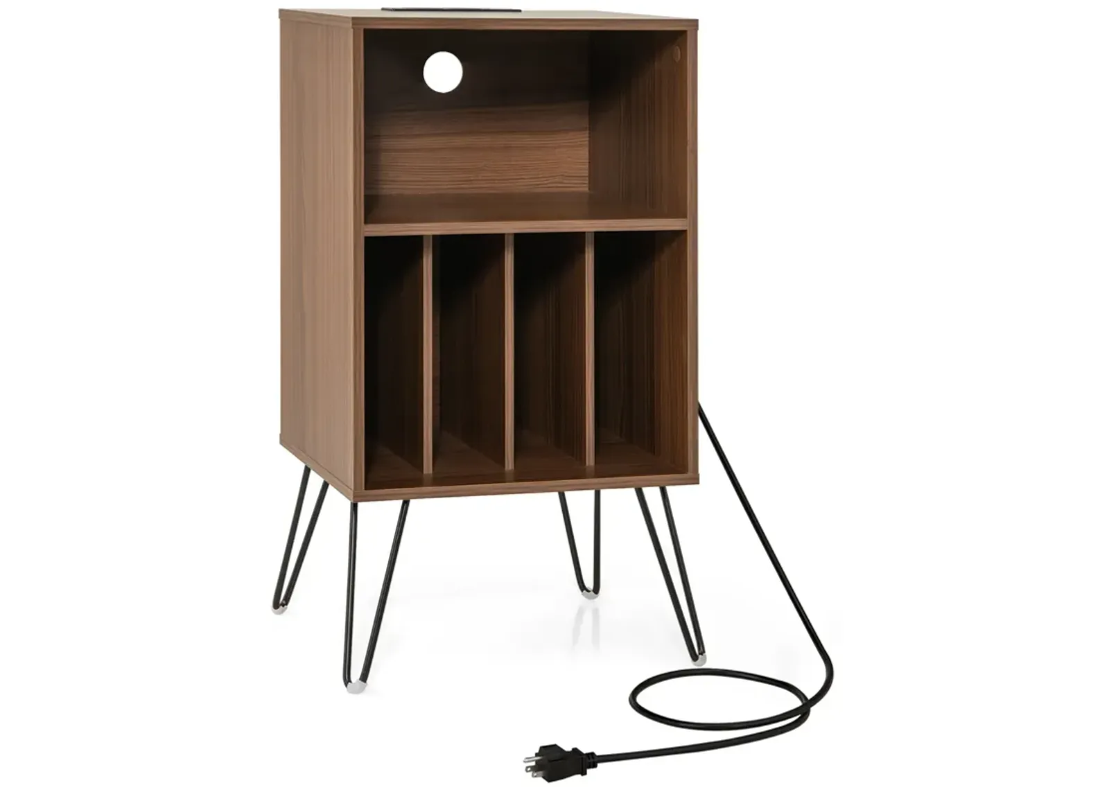 Record Player Stand with Charging Station for Living Room or Bedroom Storage and Decor