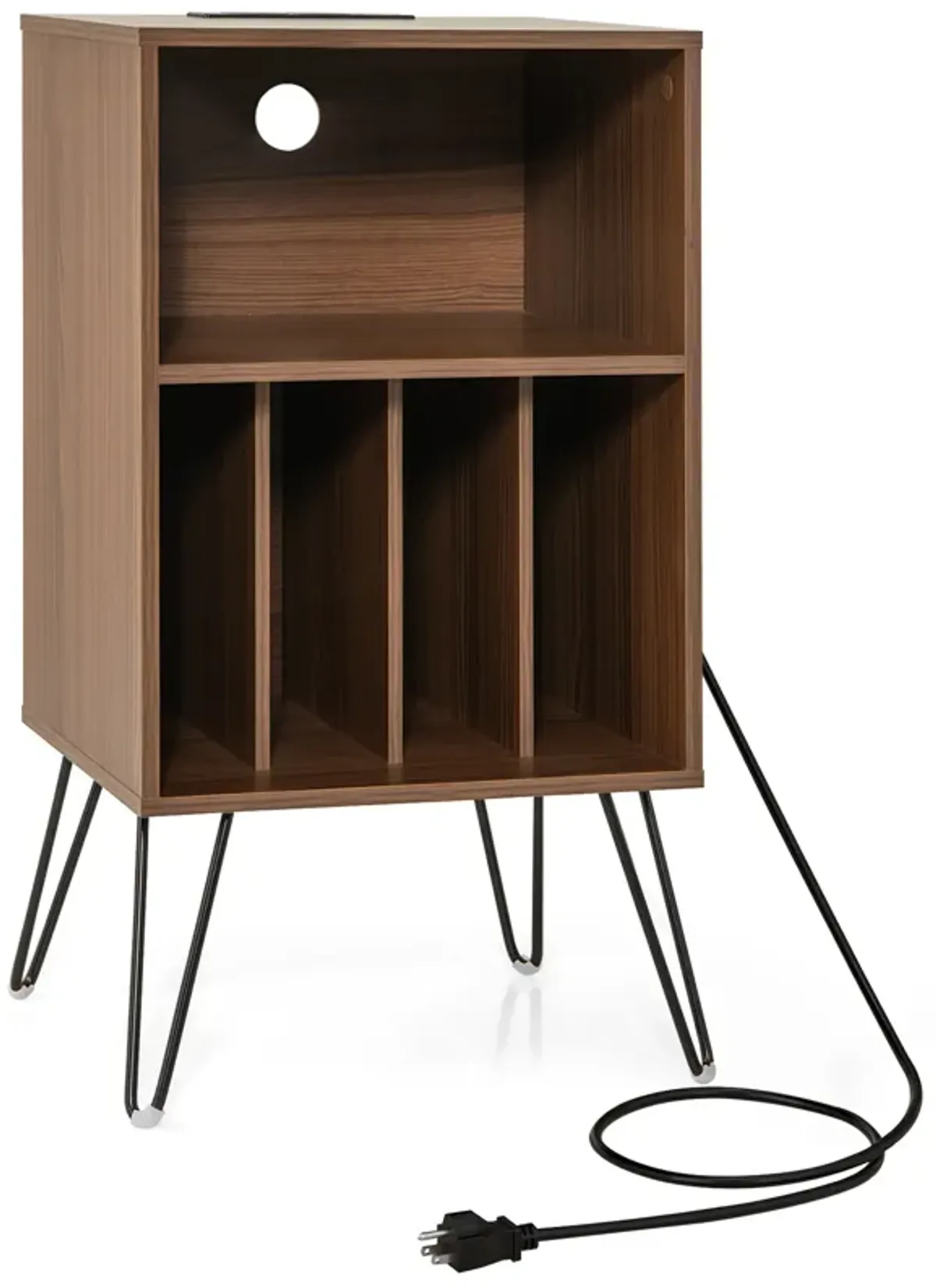 Record Player Stand with Charging Station for Living Room or Bedroom Storage and Decor