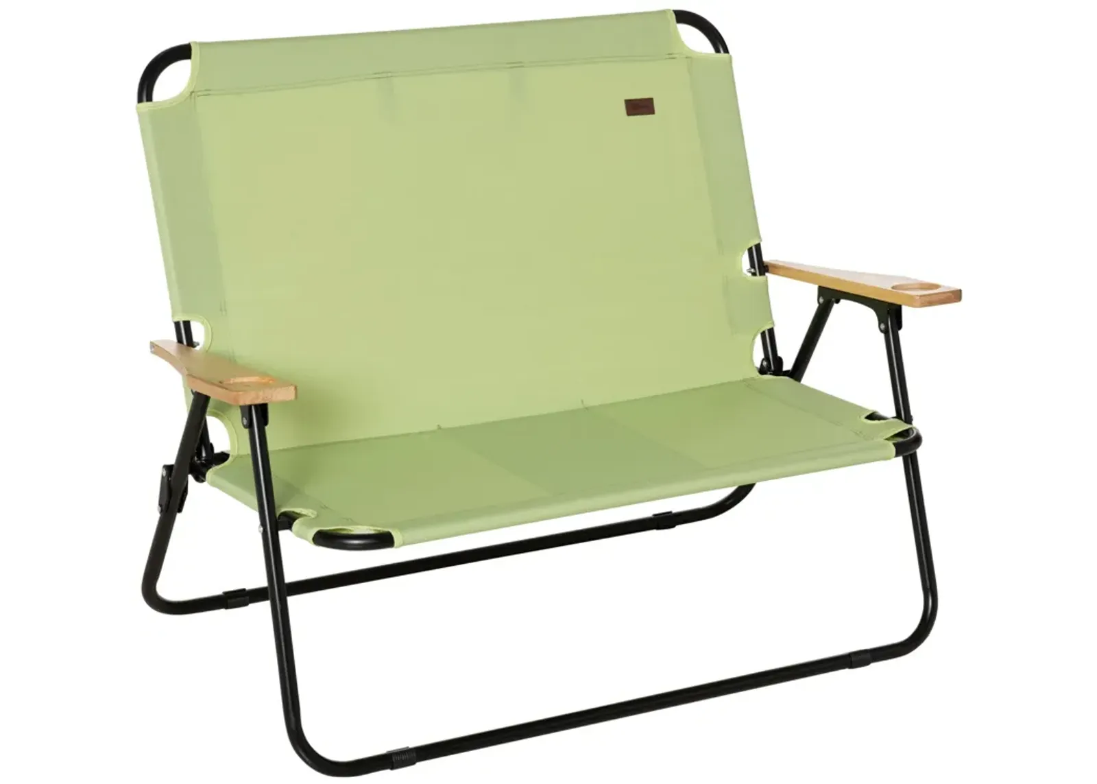 Green Portable Seating: Folding Double Camping Chair with Cup Holders