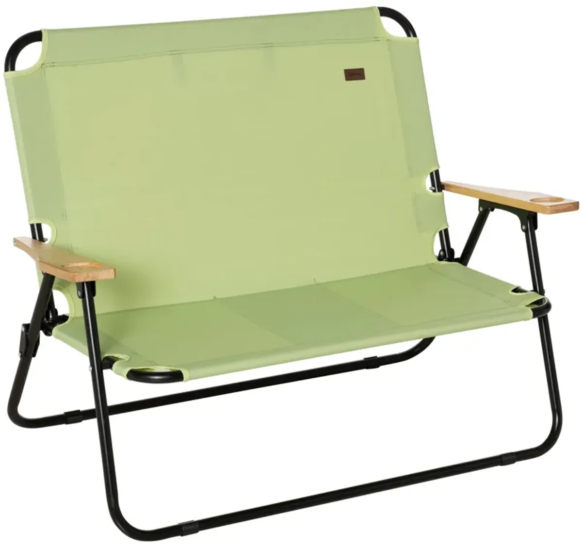 Green Portable Seating: Folding Double Camping Chair with Cup Holders