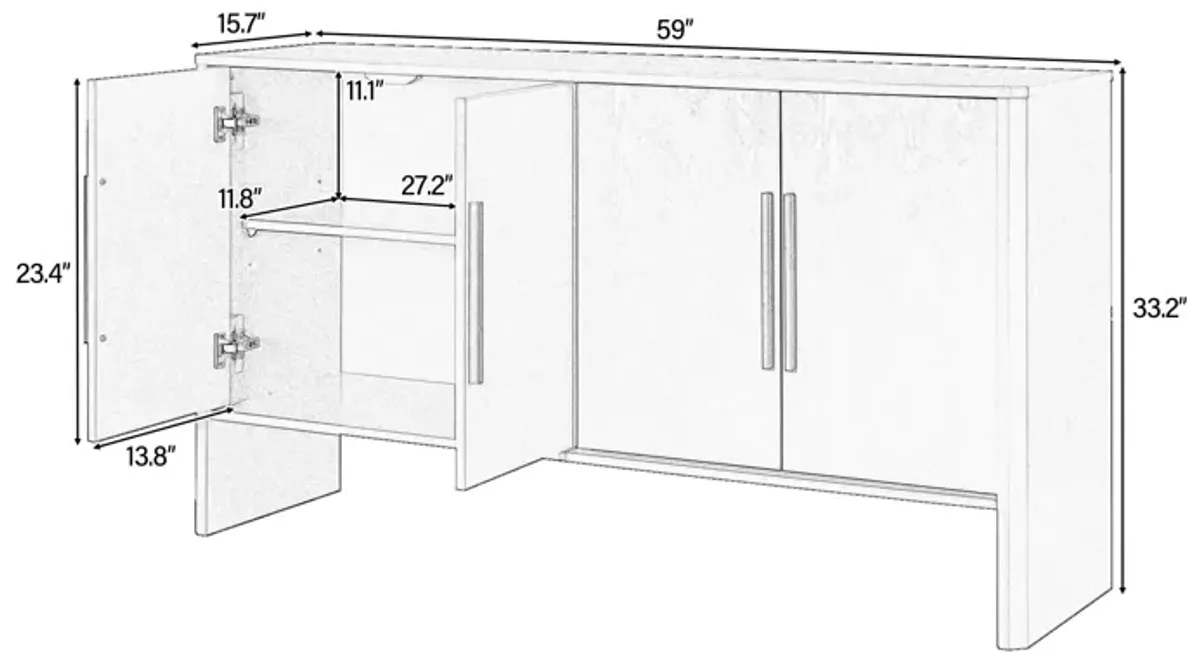 Gewnee 4-Door Large Storage Retro Sideboard with Adjustable Shelves and Long Handles for Kitchen, Dining Room and Living Room