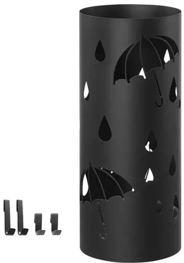 Metal Umbrella Stand with Drip Tray and Hooks – Stylish Home and Office Decor