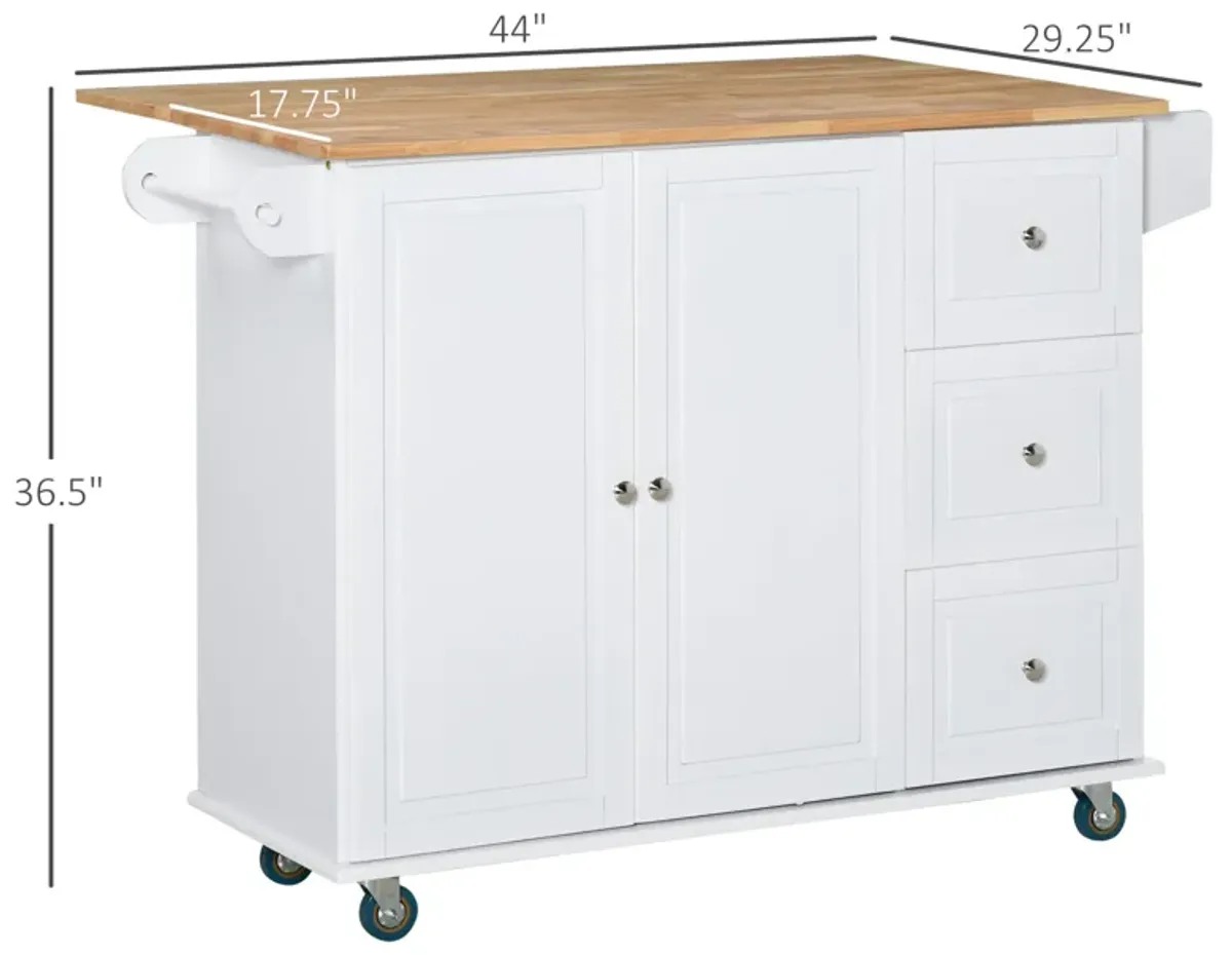 White Kitchen Assistant: Island Cart with Drop Leaf and Storage