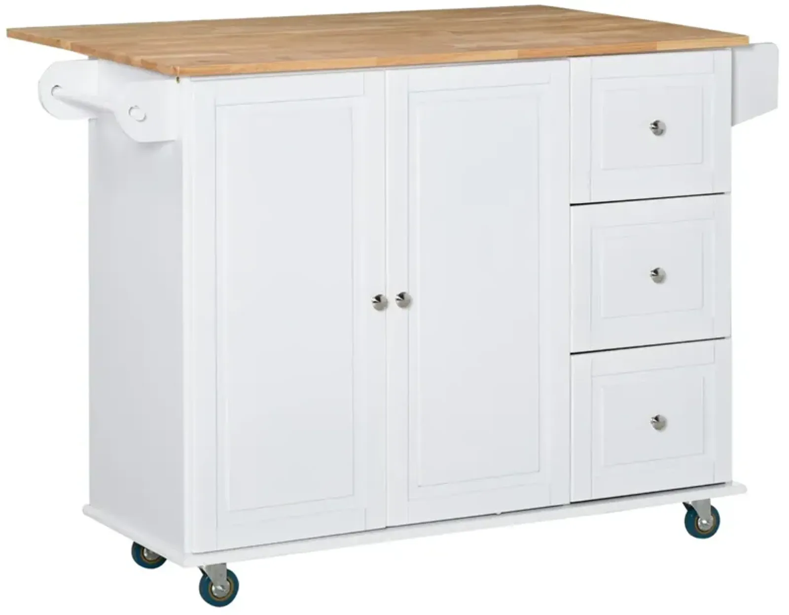 White Kitchen Assistant: Island Cart with Drop Leaf and Storage