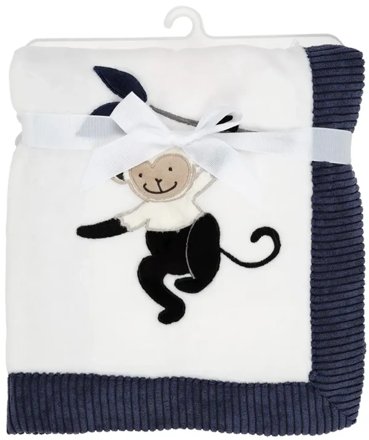 Lambs & Ivy Jungle Party White/Navy Monkey Soft Fleece Baby Blanket