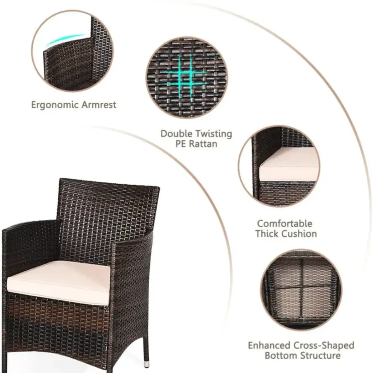 Hivvago 3 Pieces Ergonomic Wicker Patio Conversation Set