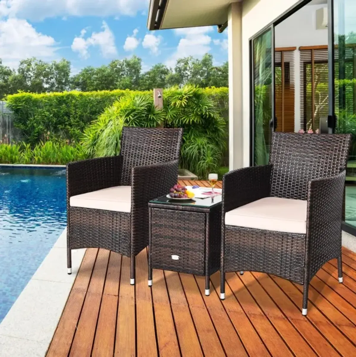 Hivvago 3 Pieces Ergonomic Wicker Patio Conversation Set