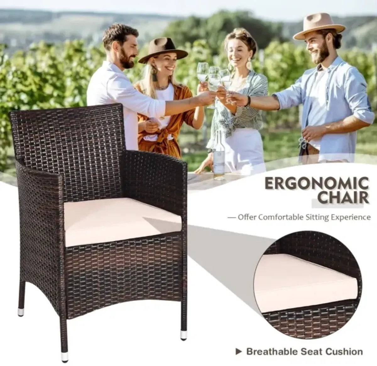 Hivvago 3 Pieces Ergonomic Wicker Patio Conversation Set