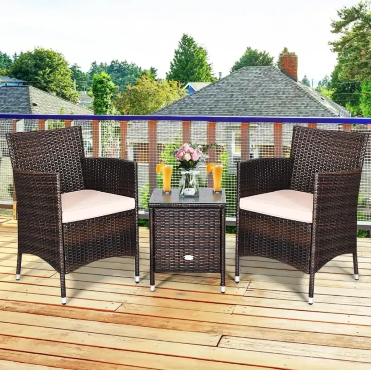 Hivvago 3 Pieces Ergonomic Wicker Patio Conversation Set