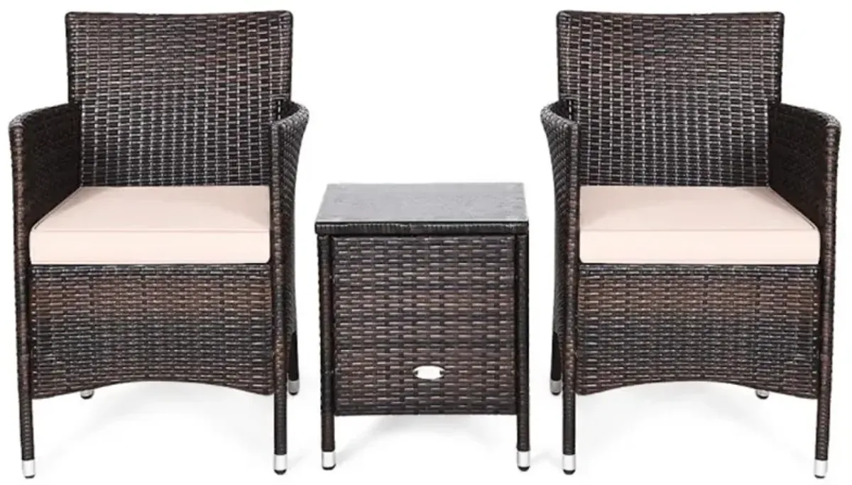 Hivvago 3 Pieces Ergonomic Wicker Patio Conversation Set