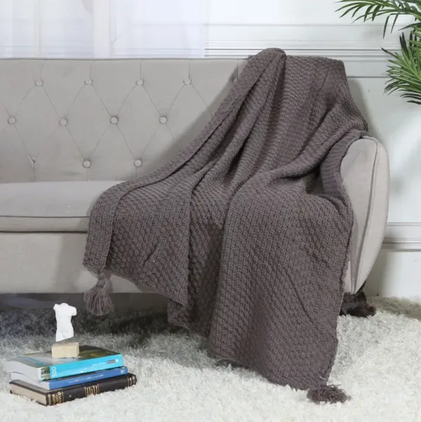 Legacy Decor Soft Knit Decorative Throw Blanket with Tassels, Charcoal Color 50” x 70”