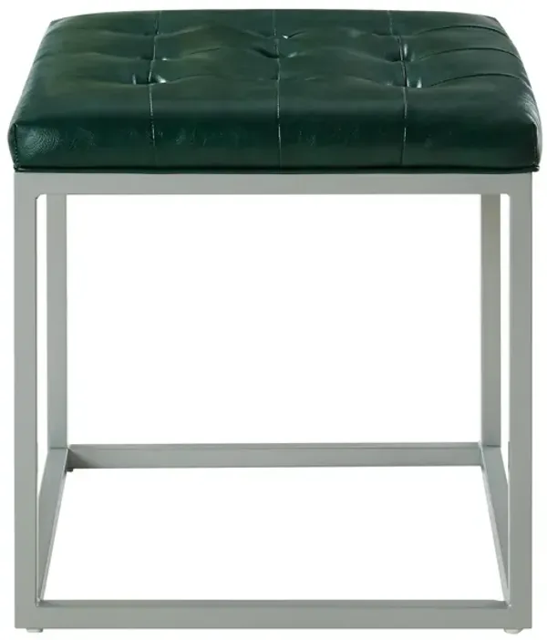 Hivvago 18" Green Faux Leather And Silver Cube Ottoman