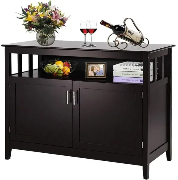 Wooden 2-Door Buffet Sideboard with Open Storage Shelf Stylish Dining Room Storage Solution