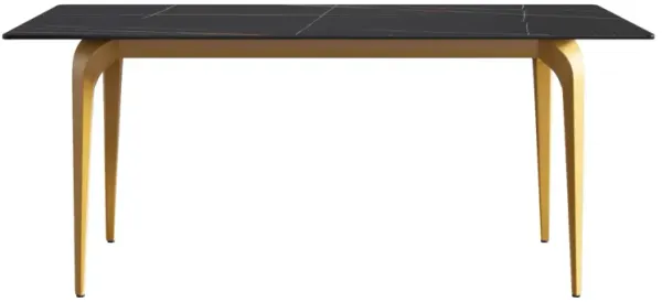 70.87" modern artificial stone black straight edge golden metal leg dining table-can accommodate 6-8 people