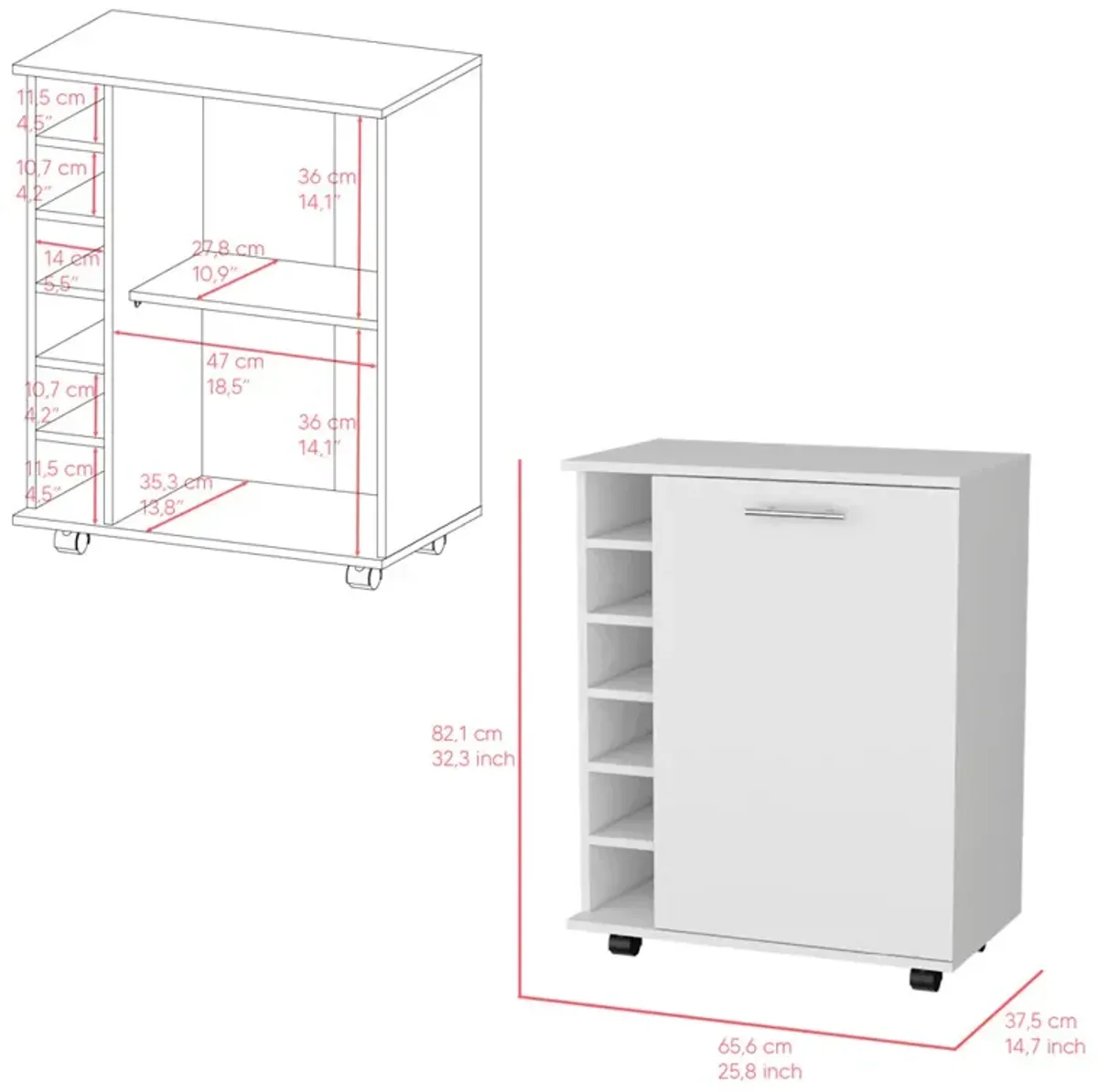 Bar Cart Cisco, Living Room, White