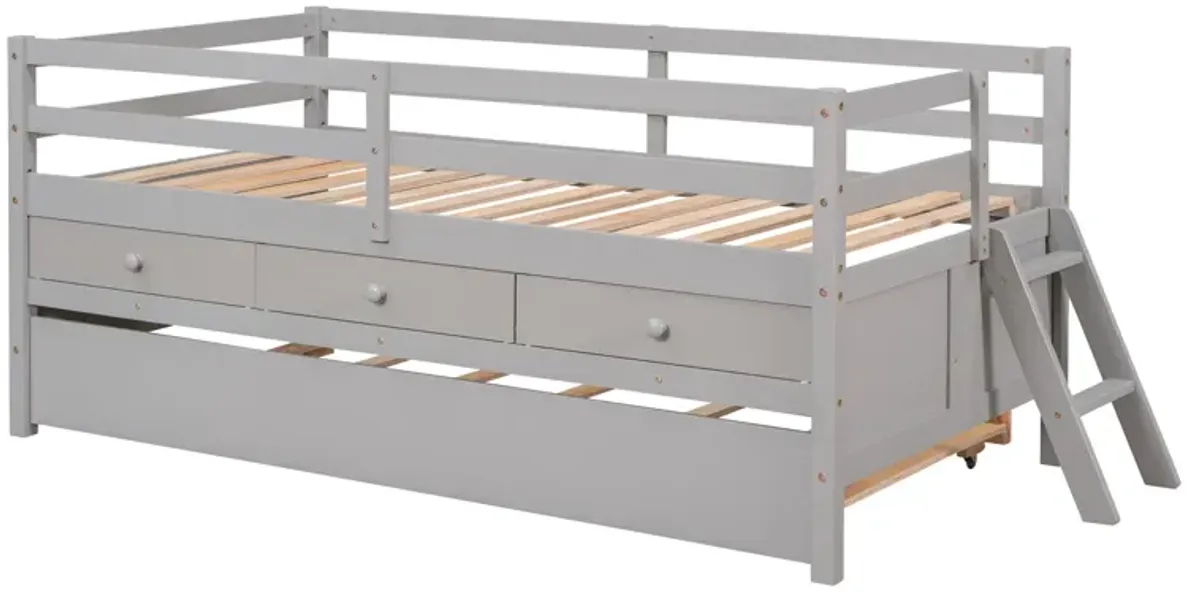 Merax Low Loft Bed with Full Safety Fence