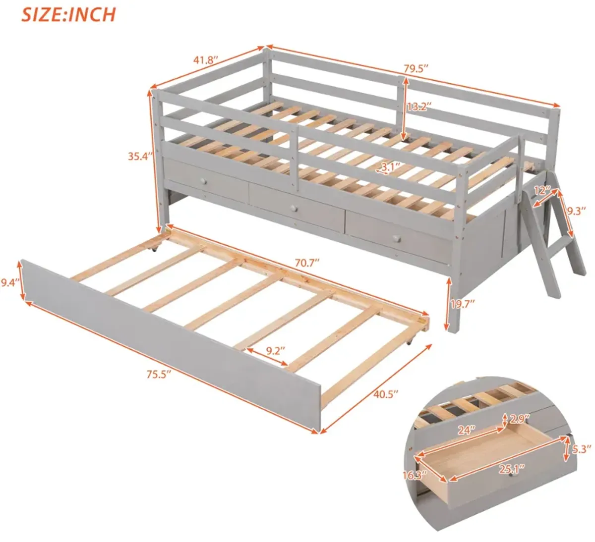 Merax Low Loft Bed with Full Safety Fence