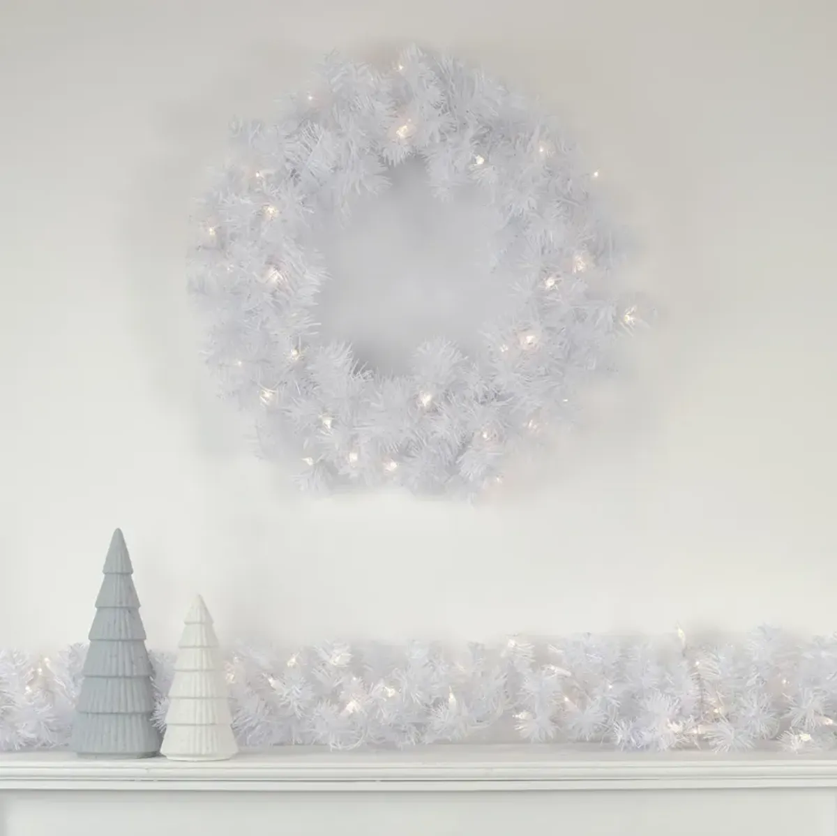 Pre-Lit White Pine Artificial Christmas Wreath - 24-Inch  Clear Lights