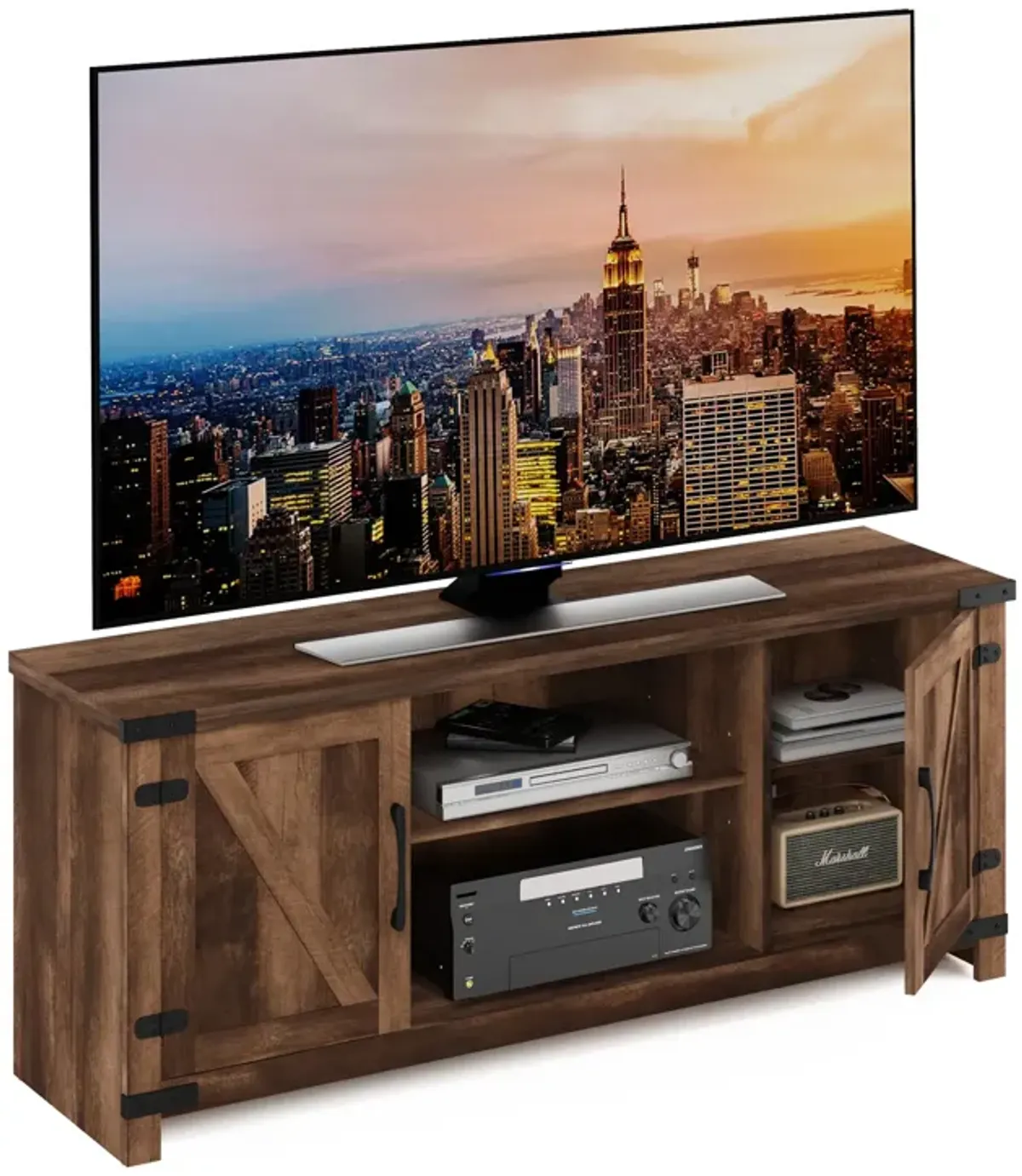 Furinno Furinno Jensen Farmhouse TV Cabinet with Barn Door for TV up to 70 Inch, Rustic Brown