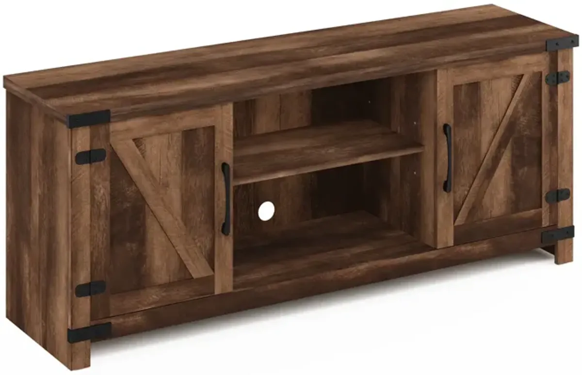 Furinno Furinno Jensen Farmhouse TV Cabinet with Barn Door for TV up to 70 Inch, Rustic Brown