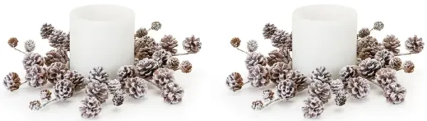 Snowy Pine Cone Candle Ring for Winter Holiday Decor and Festive Ambiance (Set of 2)